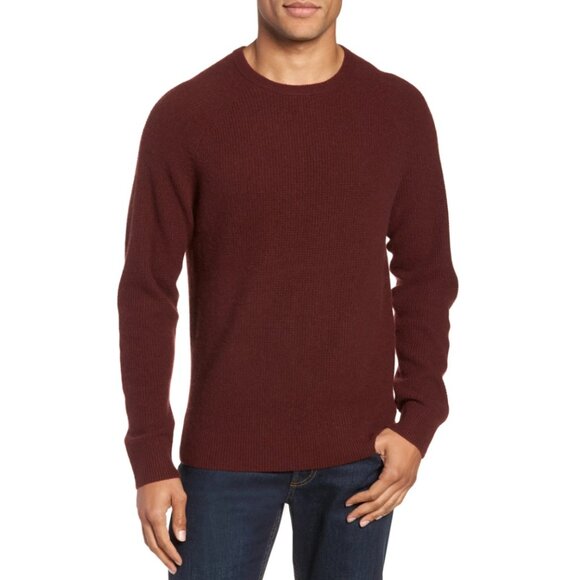 Nordstrom Men's Shop -100% Cashmere Waffle-Knit Crewneck in Dark Red, S oversize - Picture 1 of 11